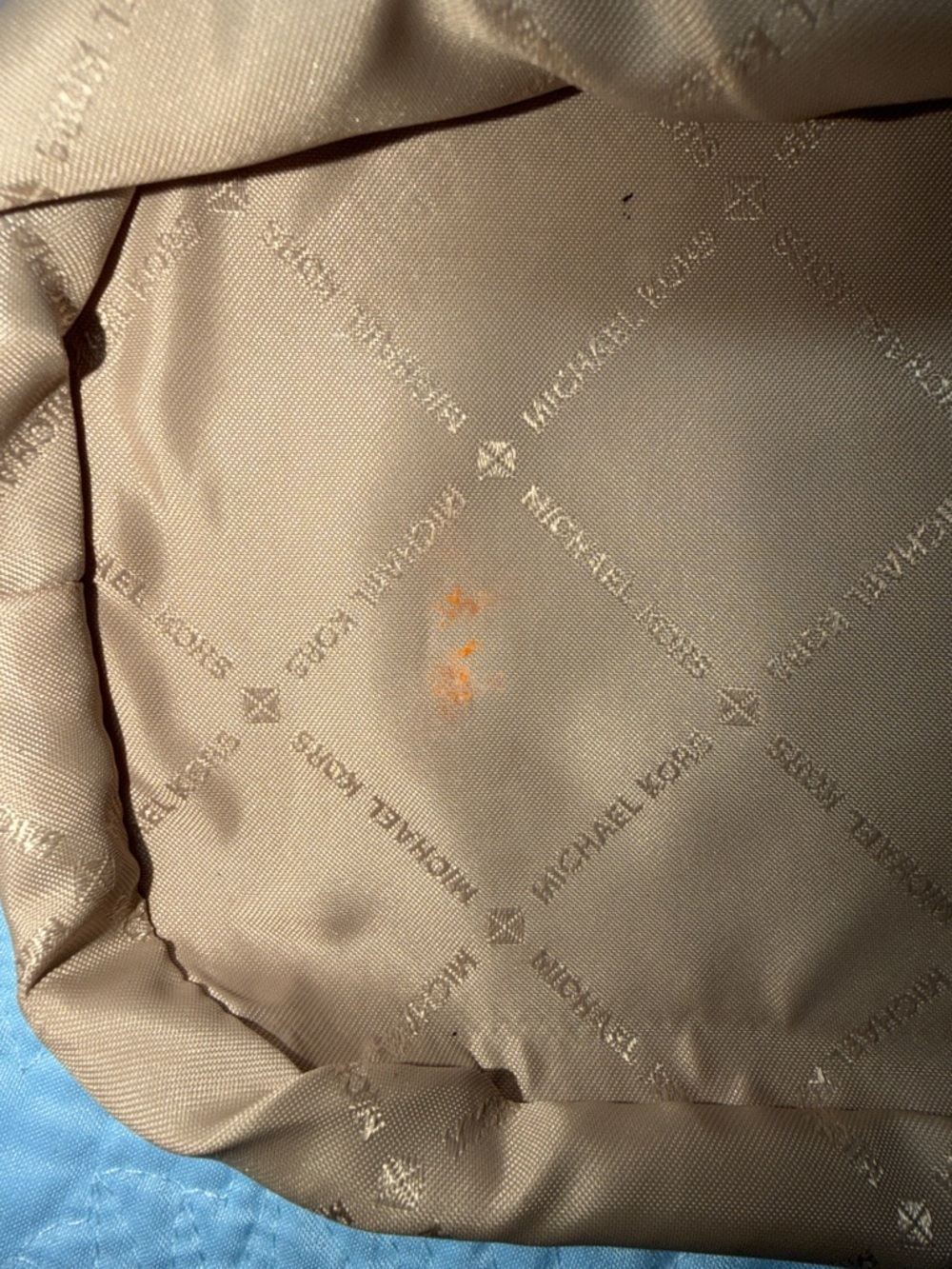 Michael Kors Metallic Rose Gold Embossed Tote with Tan Straps 12 x 10 - Picture 8 of 10